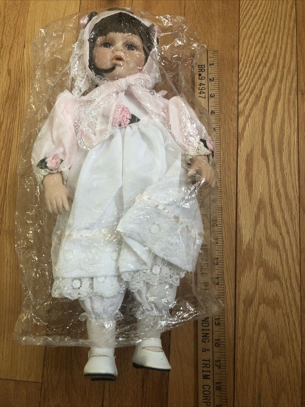 Precious Princess Porcelain, 16" Tall Doll New Brown Hair Brown Eyes White Dress